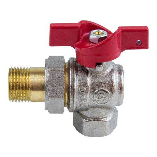 Кран запорный латунный угловой полнопроходной с ручкой-бабочкой ВР-НР-накидная гайка Ру 25 BV.533 MVI 15 мм 1/2" во Владивостоке