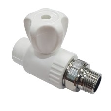 Кран полипропиленовый PP-R запорный прямой стандартнопроходной НР белый ручка-вентиль для радиатора Ру 10 Pro Aqua 20 мм 1/2" ГОСТ 32415-2013