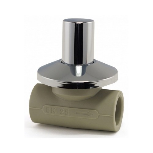 Кран полипропиленовый PP-R запорный прямой стандартнопроходной с внутренней пайкой серый ручка-вентиль Ру 10 Wavin Ekoplastik 25 мм ГОСТ 32415-2013 во Владивостоке