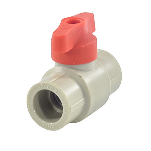 Кран полипропиленовый PP-R запорный прямой стандартнопроходной с внутренней пайкой серый ручка-бабочка Ру 25 VALFEX 20 мм ГОСТ 32415-2013 во Владивостоке