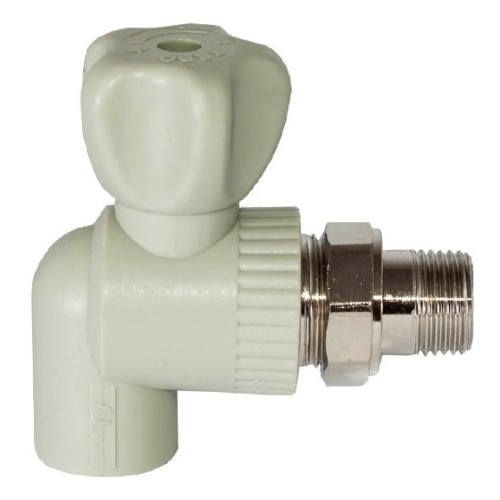 Кран полипропиленовый PP-R запорный угловой стандартнопроходной НР серый ручка-вентиль для радиатора Ру 10 Pro Aqua 25 мм 3/4" ГОСТ 32415-2013 во Владивостоке