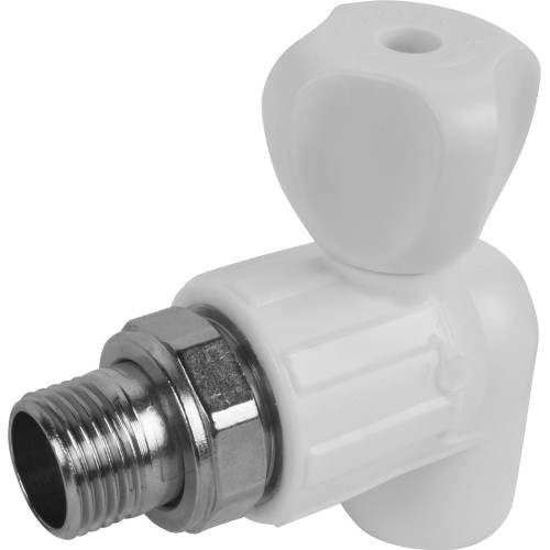 Кран полипропиленовый PP-R запорный угловой стандартнопроходной НР белый для радиатора Ру 25 VALFEX 20 мм 1/2" ГОСТ 32415-2013 во Владивостоке